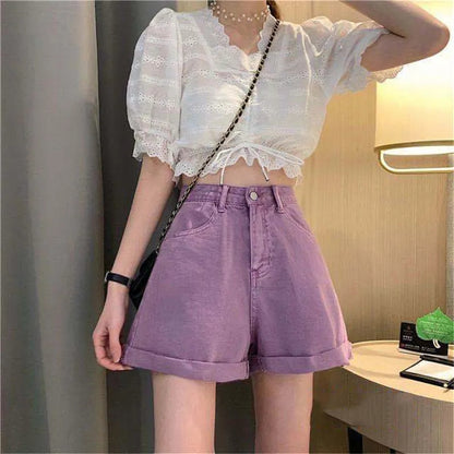 Purple Denim Shorts