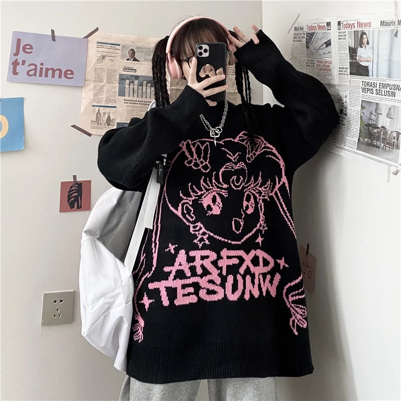 Cute Japanese Anime Girl Knit Long Sleeve Pullover