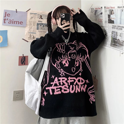 Cute Japanese Anime Girl Knit Long Sleeve Pullover