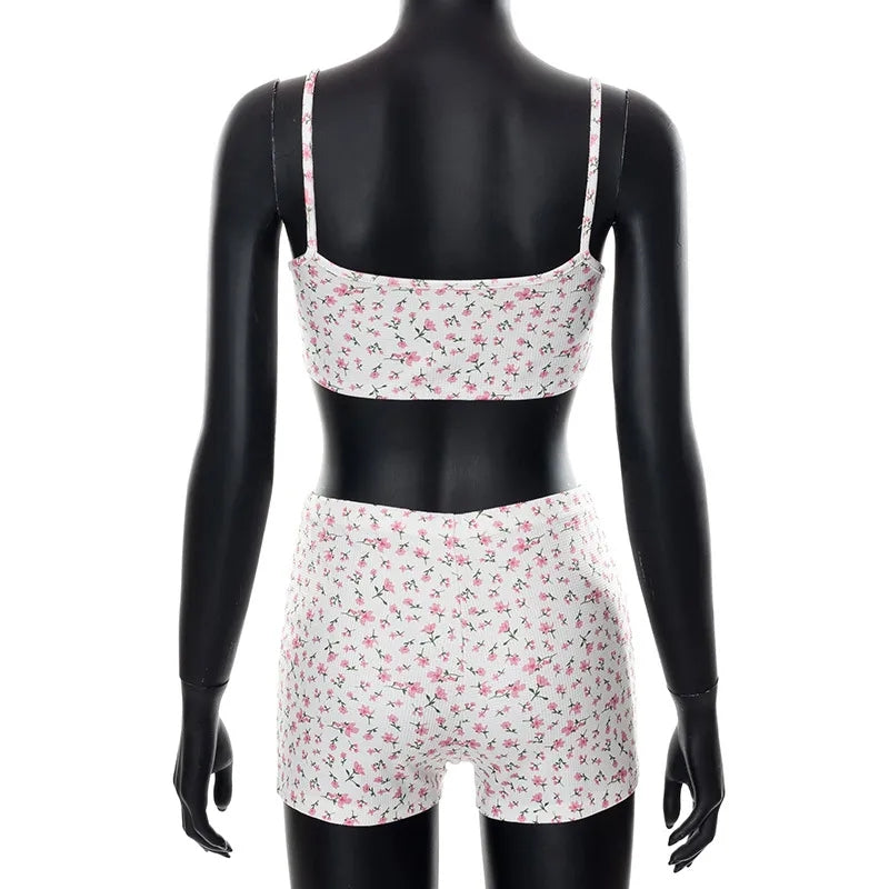2PCS Floral Print Camisole + Shorts