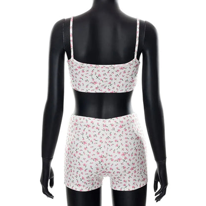 2PCS Floral Print Camisole + Shorts