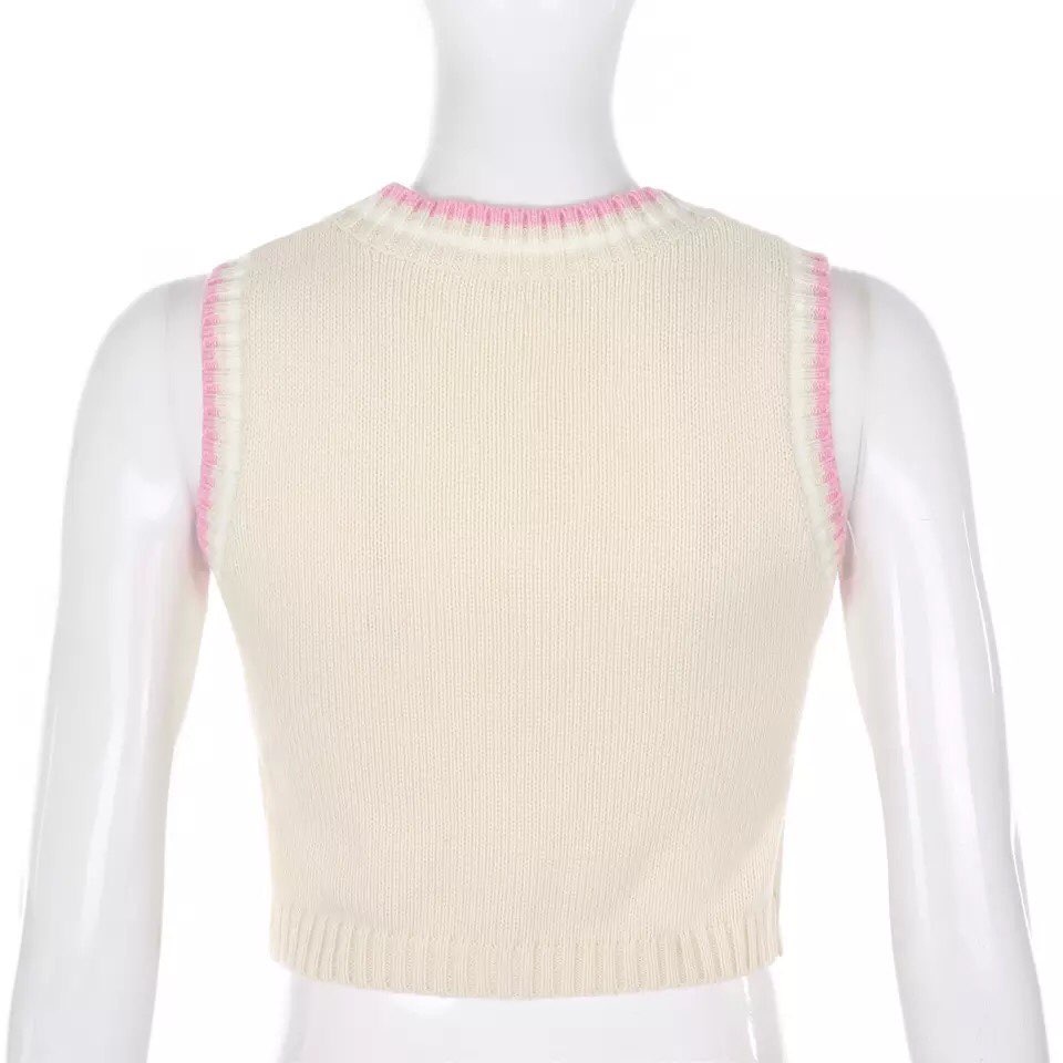 Cute Argyle Plaid Sleeveless V Neck Knit Sweater Sweatshirt Preppy Crop Top Pullover Aesthetic E-Girl Kawaii Korean Japanese Harajuku Streetwear