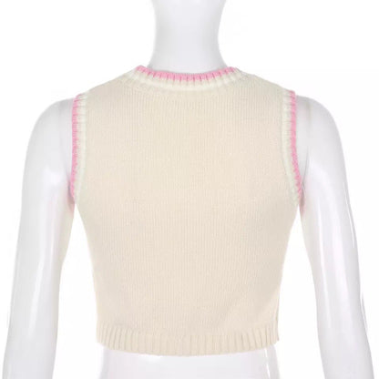 Cute Argyle Plaid Sleeveless V Neck Knit Sweater Sweatshirt Preppy Crop Top Pullover Aesthetic E-Girl Kawaii Korean Japanese Harajuku Streetwear