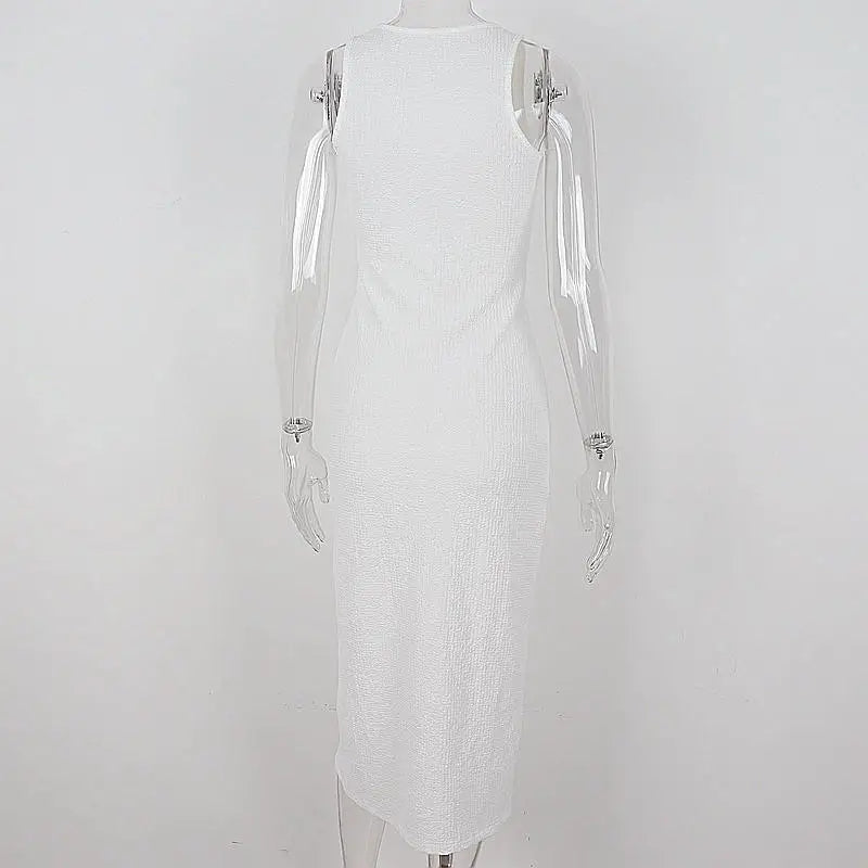 White Hollow Out V Neck Long Tank Top