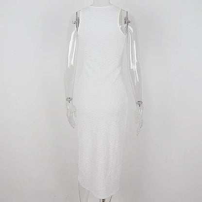White Hollow Out V Neck Long Tank Top