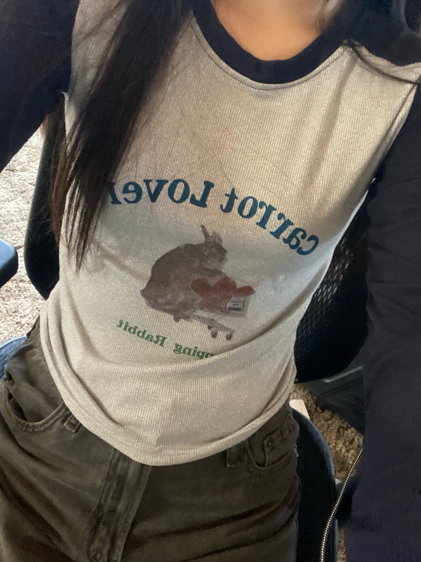 Rabbit Graphic Print Patchwork Long Sleeve Shirt