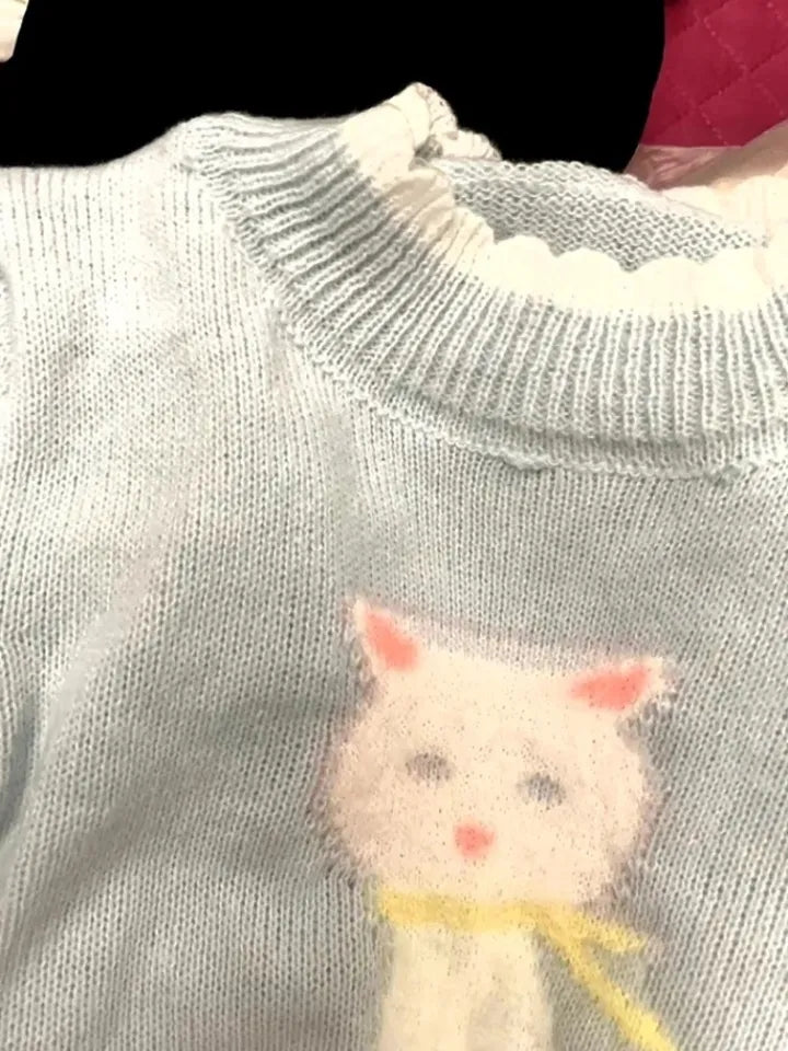 Kitten Print Cropped Sweater