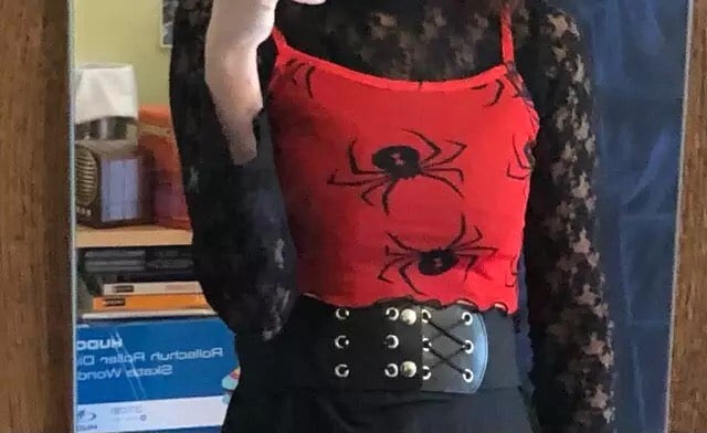 Cute Spider Skull Mesh Transparent See Through Camisole Tank Crop Top Sleeveless Goth Punk Casual E-Girl Kawaii Korean Japanese Harajuku Streetwear