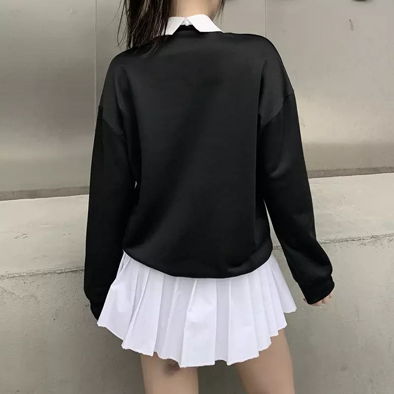 Black Ouija Board Magic Witch Oversized Sweatshirt Sweater Long Sleeve Pullover Jumper Goth Casual E-Girl Kawaii Korean Japanese Harajuku Streetwear
