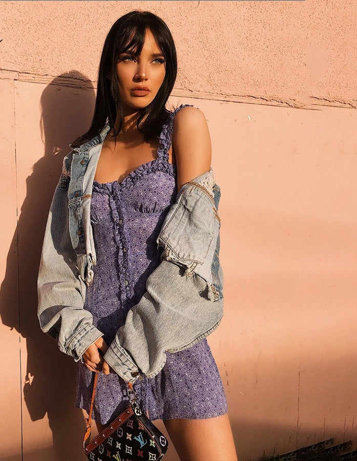 Cute Summer Fit Flare Sexy Flower Print Button Dress Kawaii Korean Japanese Harajuku Chinese Retro Streetwear Aesthetic Fashion