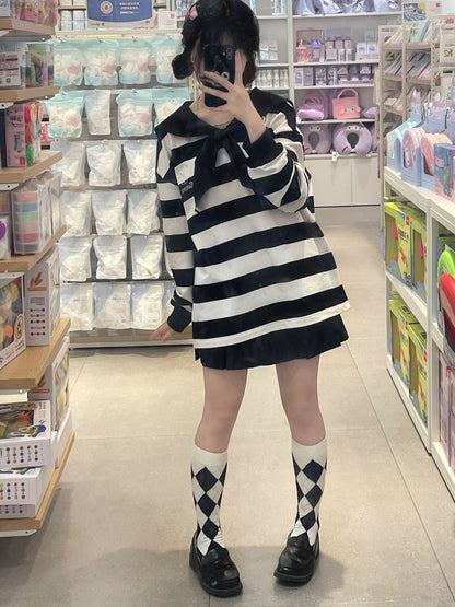 Japanese Anime Collar Stripe Long Sleeve Shirt