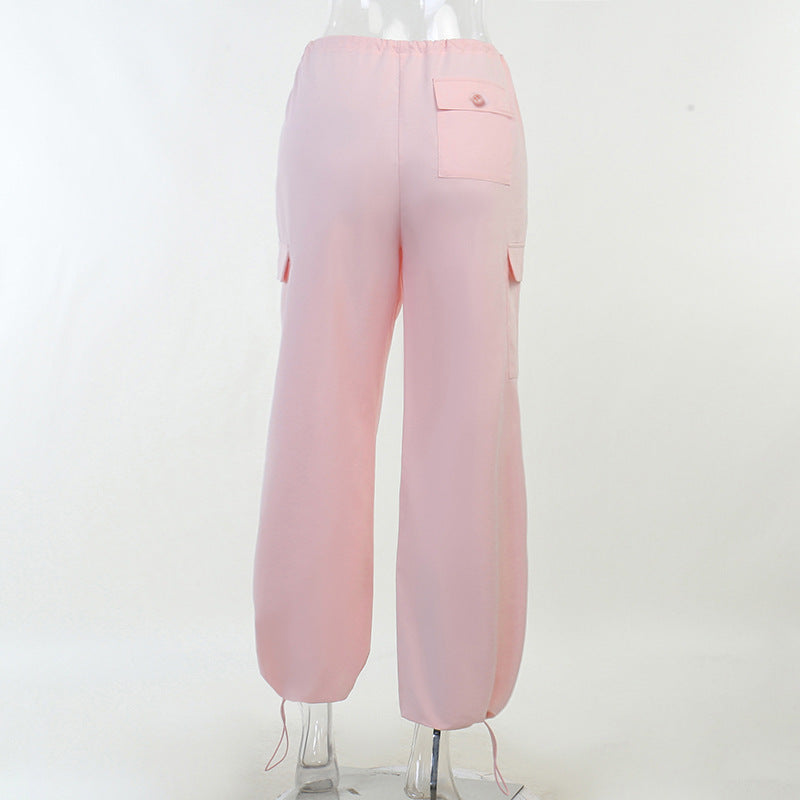 Pink Drawstring Low Waist Trousers