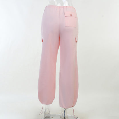 Pink Drawstring Low Waist Trousers