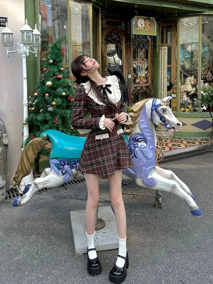 Preppy Plaid Long Sleeve Dress