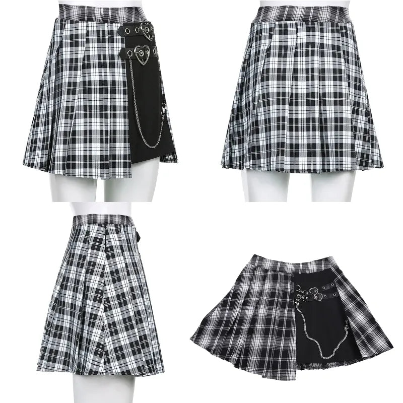 Black & White Plaid Print A-Line Mini Skirt