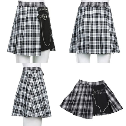 Black & White Plaid Print A-Line Mini Skirt