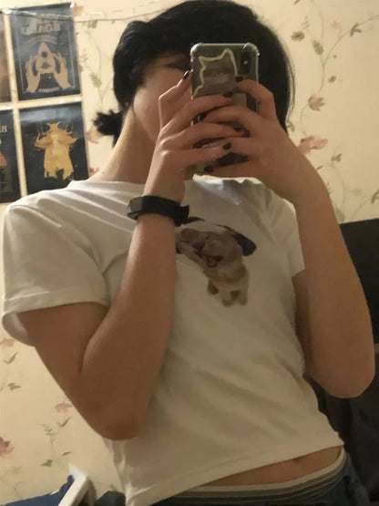Cat Music Print Ribbed Tank Top