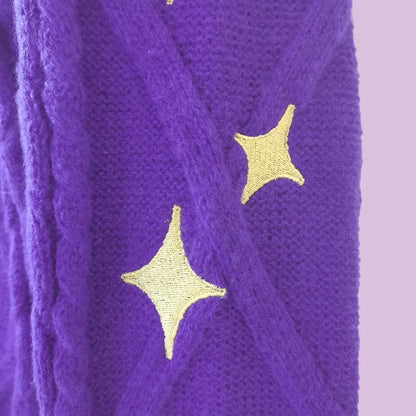 Purple Star Embroidery Button Cardigan