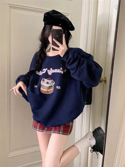 Blue Cake Graphic Print Sweatshirt