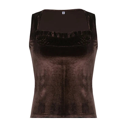 Brown Velvet Patchwork Tank Top
