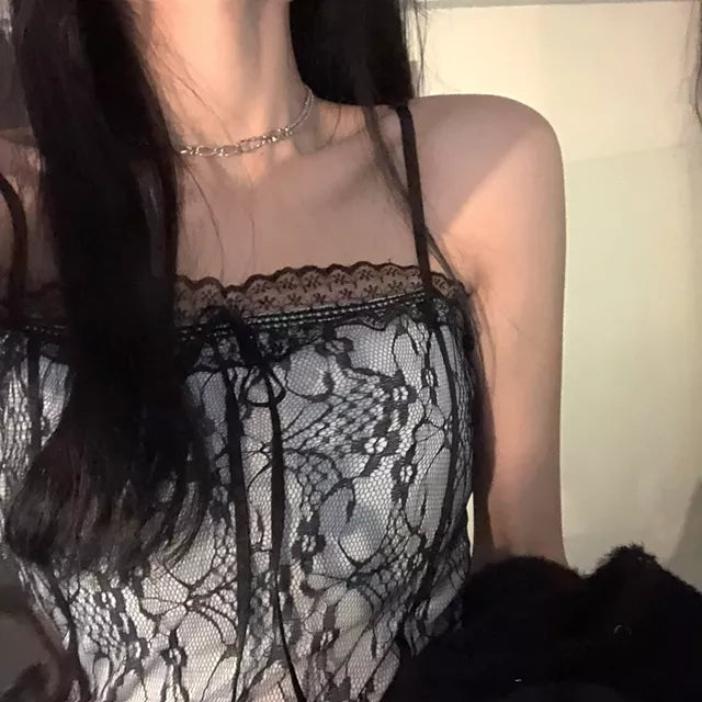 Black Lace Backless Patchwork Camisole