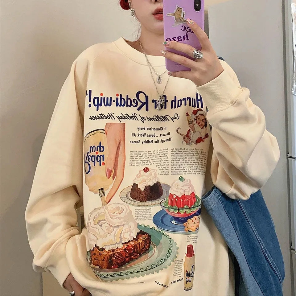 Vintage Dessert Print Sweatshirt