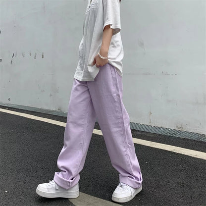 Cute Vintage Purple Baggy Loose Straight High Waisted Pants Wide Leg Denim Trousers Aesthetic Casual Summer E-Girl Kawaii Korean Japanese Harajuku