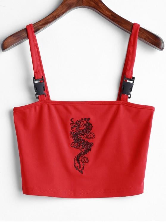 Cute Sexy Dragon Buckle Vest Tube Crop Top Cami Tank Shirt Tee T-shirt E-Girl Kawaii Korean Japanese Harajuku Chinese Retro Streetwear Aesthetic
