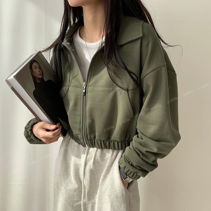 Black Cropped Zip Up Jacket