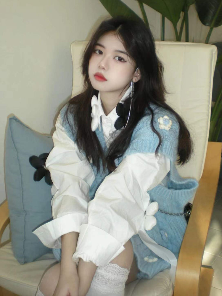 Blue Flower Crochet Sweater Vest