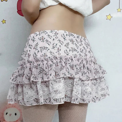 Floral Lace A-Line Chiffon Mini Skirt