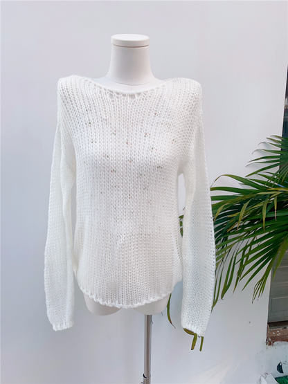 White Crochet See Through Sweater