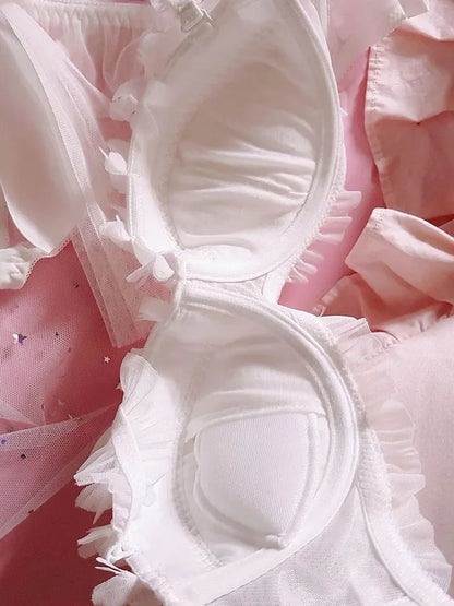 White Lace Petal Japanese Bra + Panties Lingerie