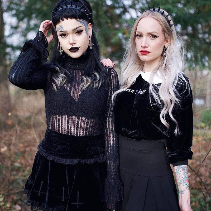 Cute Sexy Goth Black Cross Skirt Vintage Lace Trim A-Line Grunge Punk High Waist Ruffle Summer E-Girl Kawaii Korean Japanese Harajuku Streetwear