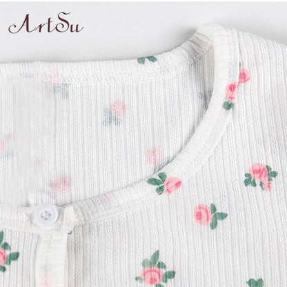 Cute Flower Rose Button Up Crop Top Short Sleeve Shirt T-shirt Tee Top Kawaii Korean Japanese Harajuku Chinese Retro Streetwear Aesthetic Fashion