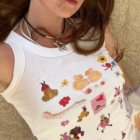 Cartoon Print Sleeveless Tank Top