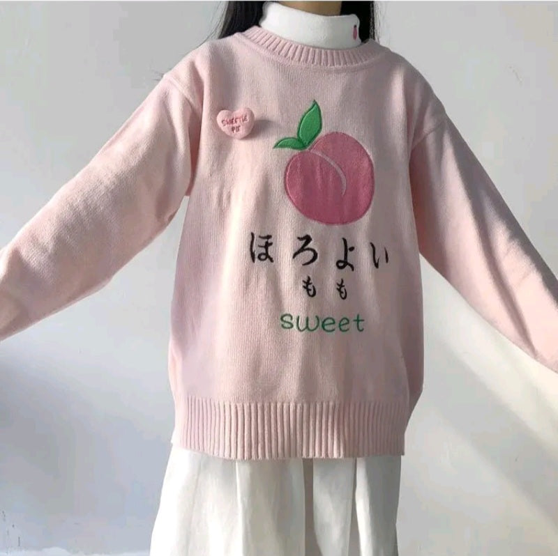 Sweet Pink Peach Embroidery Sweater