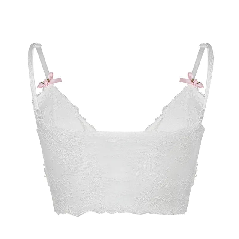 White Lace Bow Sheer Corset Top