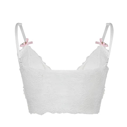White Lace Bow Sheer Corset Top