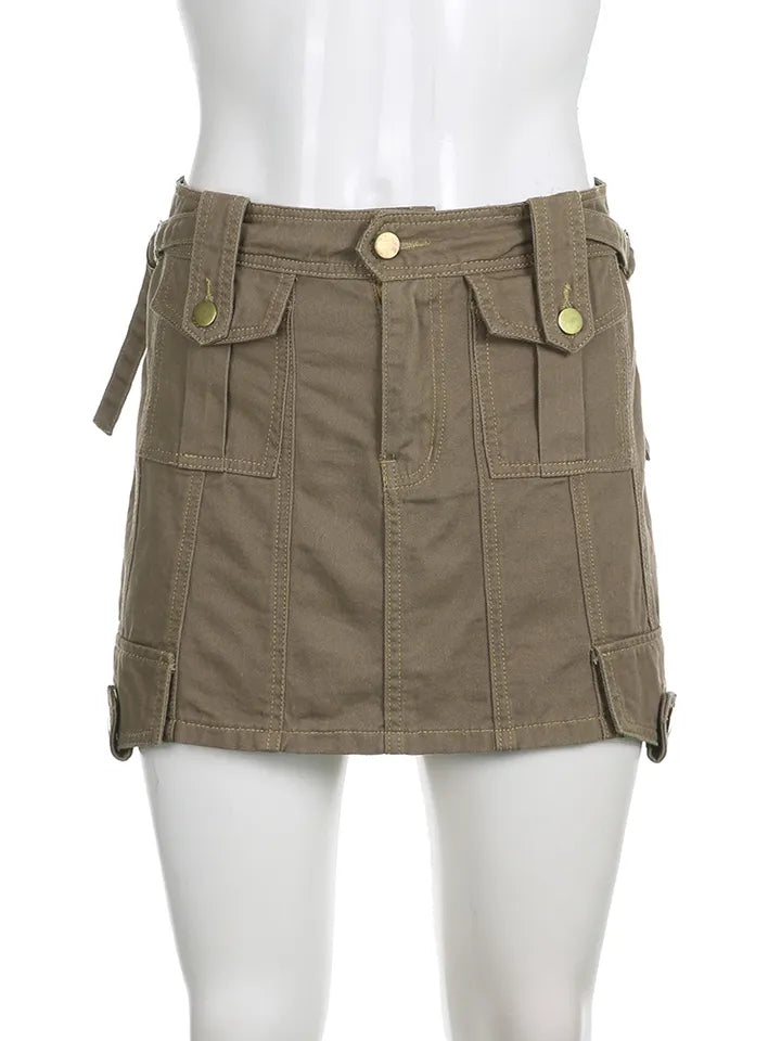 Brown Cargo Pocket Mini Skirt