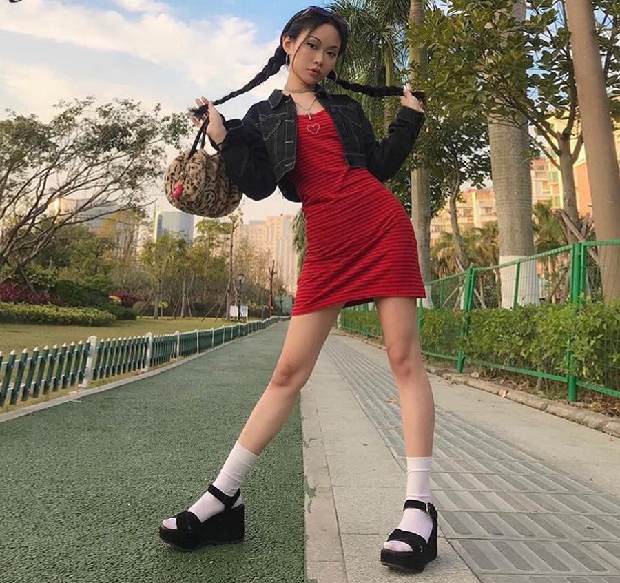 Cute Heart Shape Leopard Spaghetti Strap Mini Bodycon Dress Kawaii Korean Japanese Harajuku Chinese Retro Streetwear Aesthetic Fashion