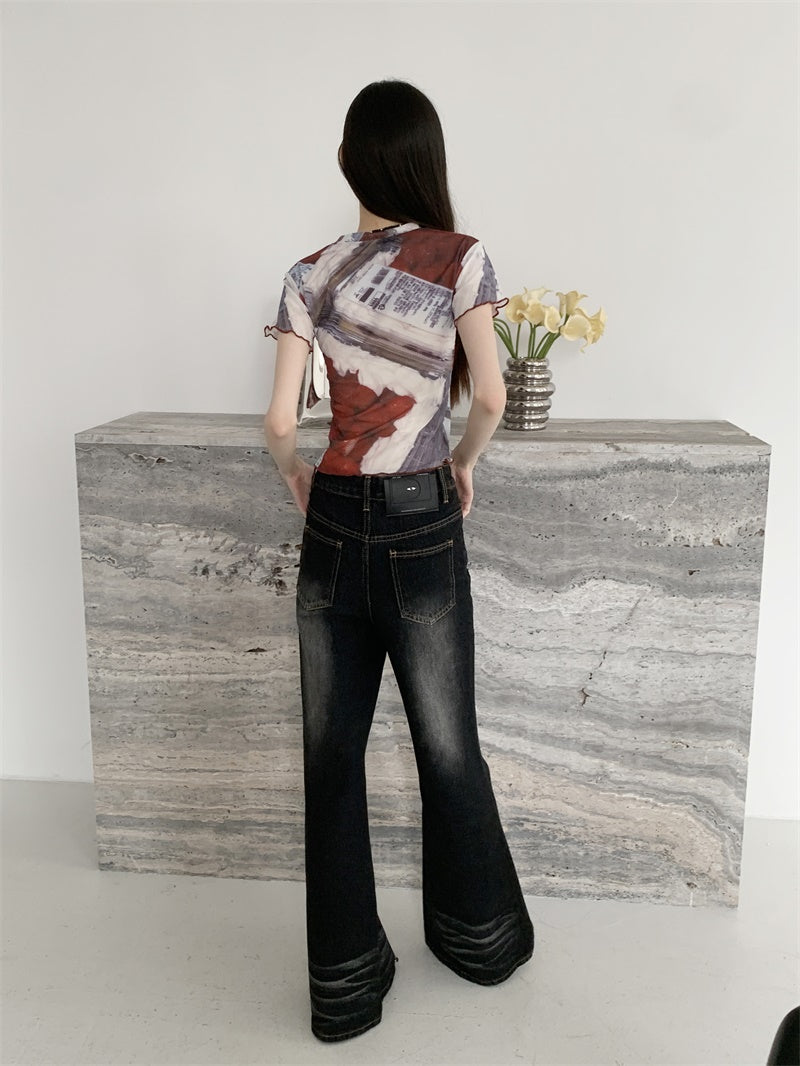 Cake Graffiti Mesh Short Sleeve Shirt