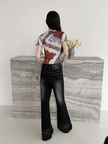 Cake Graffiti Mesh Short Sleeve Shirt