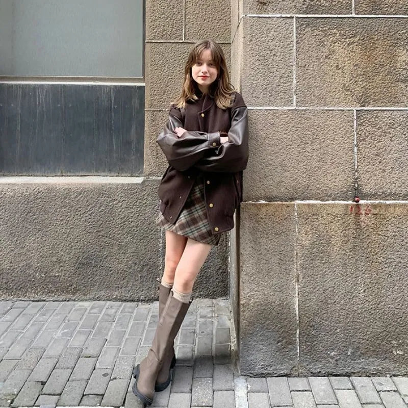 Brown Plaid A-Line Mini Skirt