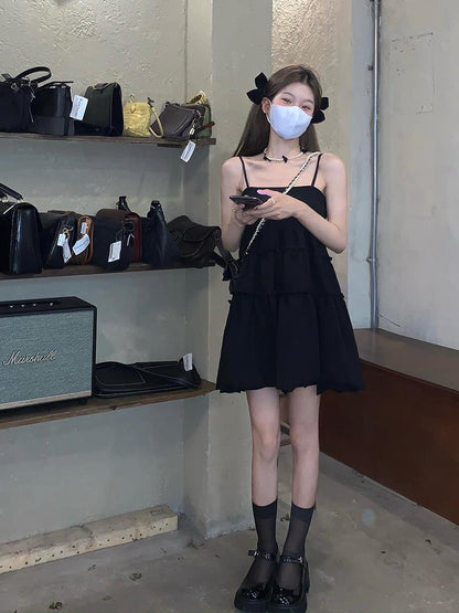 Black Ruffle Pleated Sundress