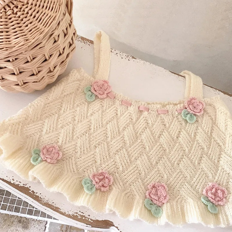 Sweet Floral Knit Vest Tank Top