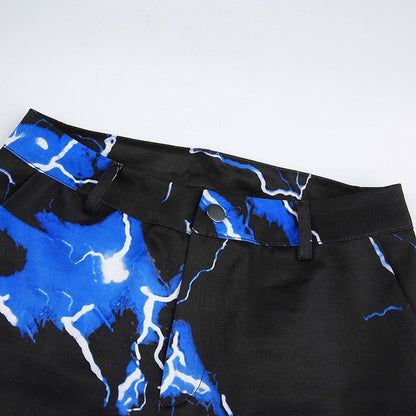 Cute Retro Vintage 90s Funky Lightning High Waisted Cargo Trousers Pants Colorful Print Aesthetic E-Girl Kawaii Korean Japanese Harajuku Streetwear