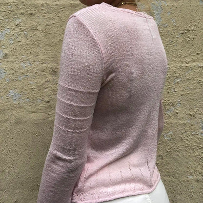 Pink Hollow Out Tie Up Knit Long Sleeve Flare Top