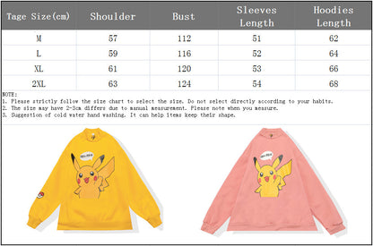 Cute Pikachu Cartoon Oversized Sweater Turtleneck Long Sleeve Shirt Pullover Hoodie Sweatshirt E-Girl Kawaii Korean Japanese Harajuku Retro Streetwear