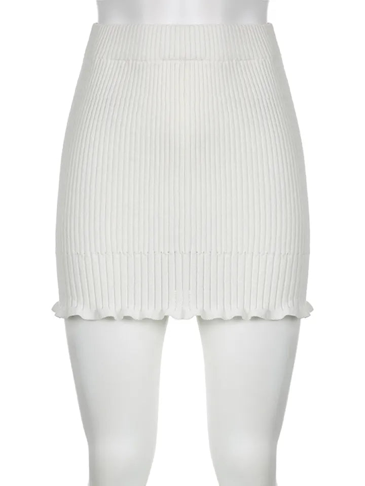 White Knit Pencil Mini Skirt